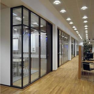10mm钢化玻璃办公室隔断不锈钢玻璃平开门铝合金钢化玻璃高隔断